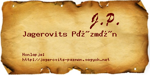 Jagerovits Pázmán névjegykártya